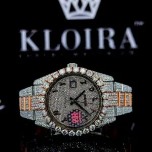 Two Tone Rose Gold Dial Arabic Numerals Moissanite Watch