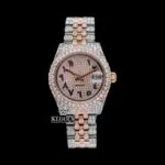 Two Tone Blue Arabic Numerals Rose Gold Dial Moissanite Diamond Watch