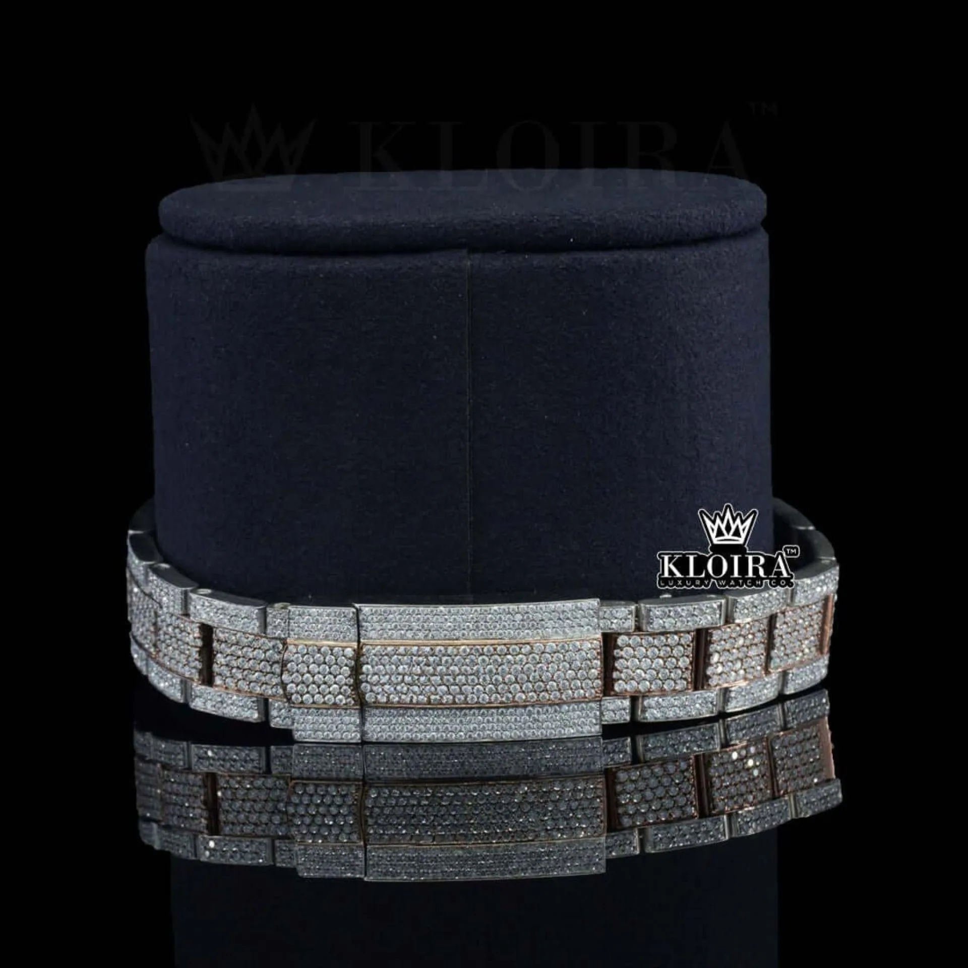 Two Tone Rose Gold Dial Diamond Bezel Fully Iced Out Moissanite Watch Bracelet View