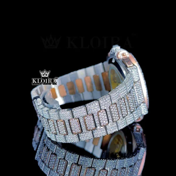 Two Tone Rose Gold Dial Fully Iced Out Moissanite Diamond Watch Bracelet View