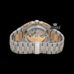 Two Tone Rose Gold Dial Stick Markers Subdial Iced Out Moissanite Watch Caseback View