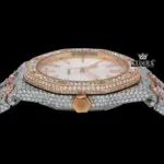Two Tone Rose Gold Moissanite Diamond Watch Fully Iced Out Crown View