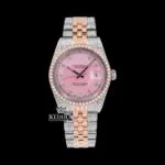 Two Tone Rose Gold Pink Dial Diamond Markers Moissanite Diamond Watch