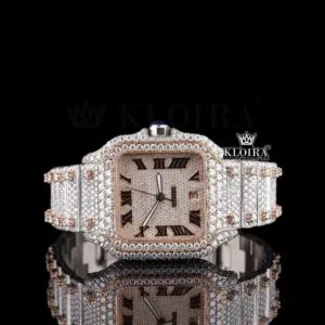 Two Tone Rose Gold Roman Dial Iced Out Moissanite Diamond Watch