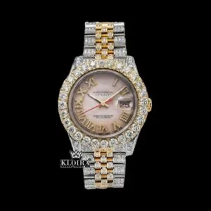 Two Tone Rose Gold Yellow Roman Numerals Moissanite Diamond Watch