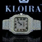Two Tone Square Bezel Roman Numerals Fully Iced Out Moissanite Watch