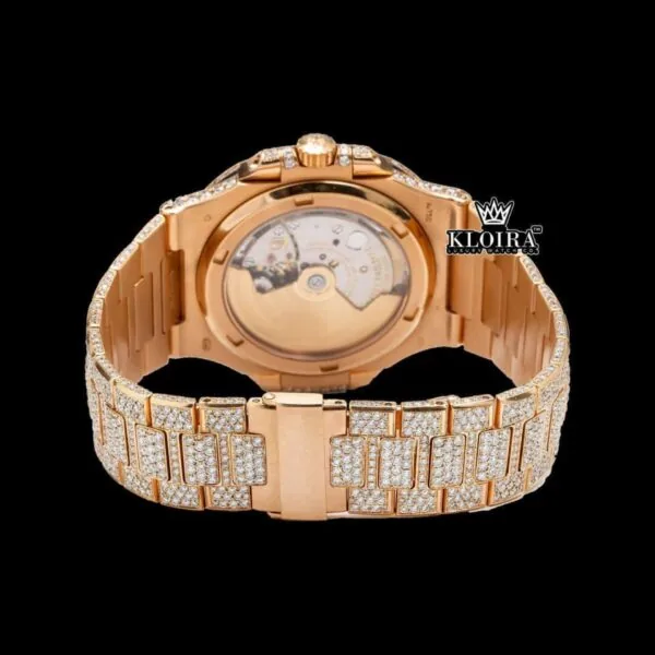 Two Tone Stick Markers Yellow Gold Moissanite Diamond Watch Caseback View