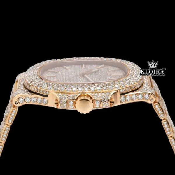 Two Tone Stick Markers Yellow Gold Moissanite Diamond Watch Crown View