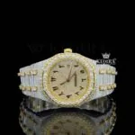 Two Tone Yellow Dial Arabic Numerals Iced Out Moissanite Diamond Watch