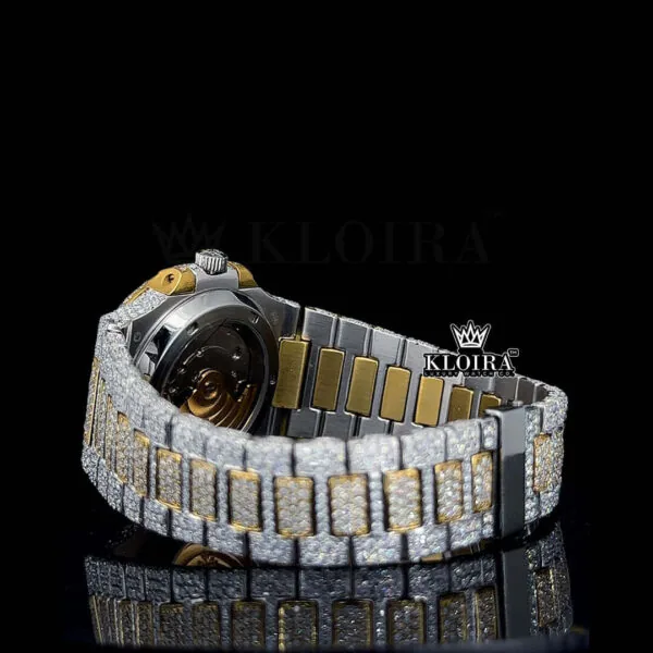 Two-Tone Yellow dial Black Stick Markers Bust Down Moissanite Diamond Watch Bracelet View