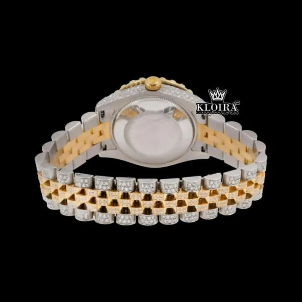 Two Tone Yellow Dial Diamond Bezel Iced Out Moissanite Watch Caseback View