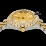 Two Tone Yellow Dial Diamond Bezel Iced Out Moissanite Watch Crown View
