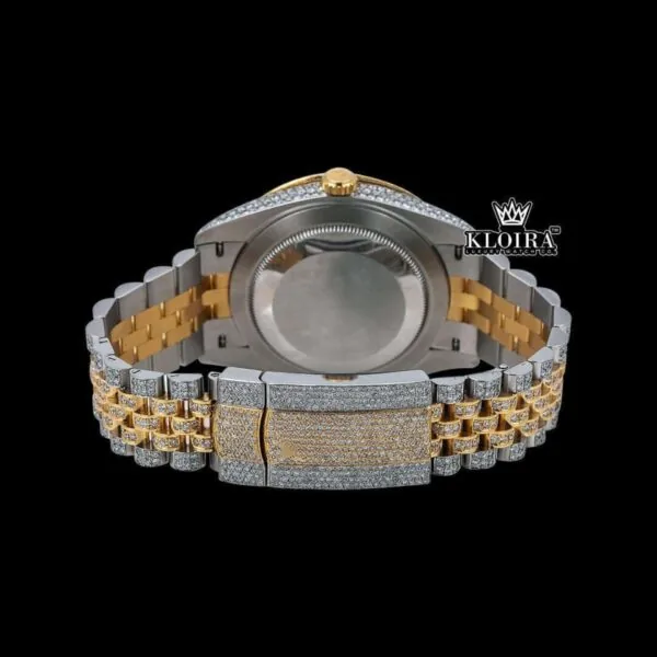 Two Tone Yellow Dial Rainbow Arabic Numerals Moissanite Diamond Watch Caseback View