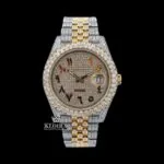 Two Tone Yellow Dial Rainbow Arabic Numerals Moissanite Diamond Watch