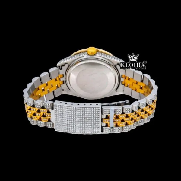 Two Tone Yellow Gold Blue Dial Yellow Roman Numerals Moissanite Watch