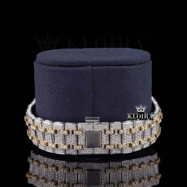 Two Tone Yellow Gold Dial Iced Out Moissanite Diamond Bracelet View