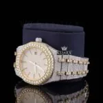 Two Tone Yellow Gold Dial Iced Out Moissanite Diamond Left Profile View