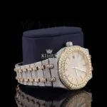 Two Tone Yellow Gold Dial Iced Out Moissanite Diamond Right Profile View