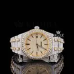Two Tone Yellow Gold Dial Iced Out Moissanite Diamond Watch