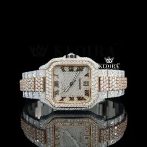 Two Tone Yellow Gold Roman Numerals Moissanite Diamond Watch
