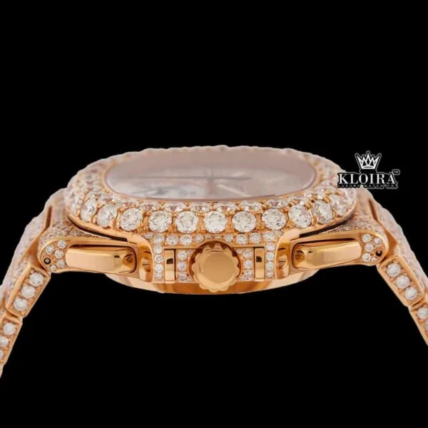 Two Yone Rose Gold Dial Chronograph Stick Markers Moissanite Diamond Watch Crown View