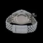 White Dial Arabic Numerals Full Iced Out Moissanite Watch Caseback View