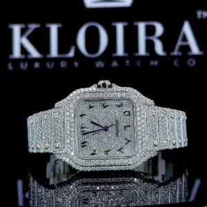 White Dial Arabic Numerals Fully Iced Out Moissanite Watch