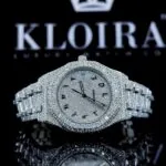 White Dial Black Arabic Numerals Fully Iced Out Moissanite Diamond Watch