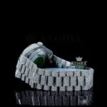 White Dial Black Roman Numerals Fully Iced Out Moissanite Watch Bracelet View