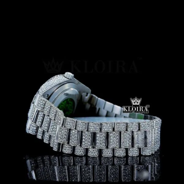 White Dial Black Roman Numerals Fully Iced Out Moissanite Watch Bracelet View