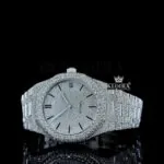 White Dial Black Stick Markers AP Fully Iced Out Moissanite Watch