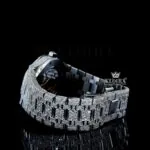 White Dial Black Stick Markers AP Fully Iced Out Moissanite Watch Left Side Bracelet View