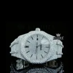 White Dial Black Stick Markers Fully Iced Out Moissanite Diamond Watch