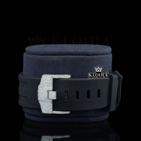 White Dial Chronograph Black Rubber Strap Semi Iced Out Moissanite Watch Strap View