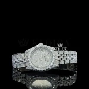 White Dial Diamond Markers Date Display Fully Iced Out Moissanite Watch