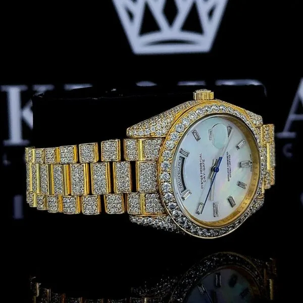 White Dial Diamond Markers Fully Iced Out Moissanite Diamond Watch Right Profile View