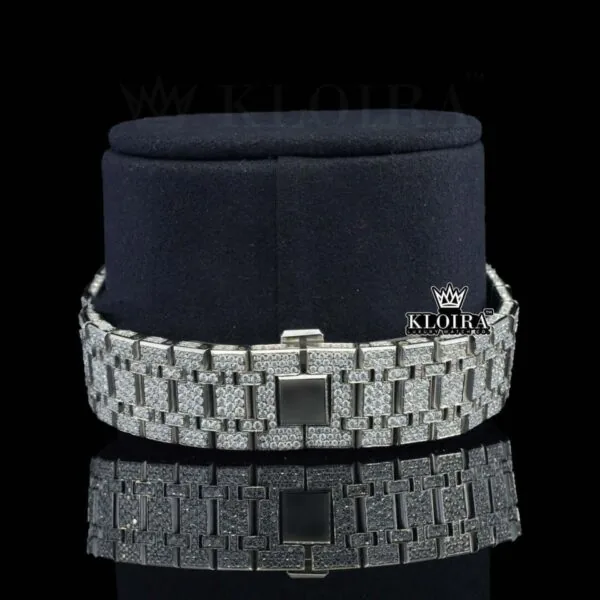 White Dial Diamond Markers Fully Iced Out Moissanite Watch Bracelet View