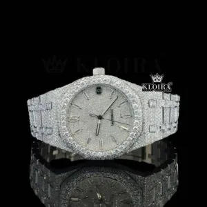 White Dial Diamond Markers Fully Iced Out Moissanite Watch