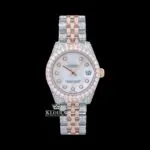 White Dial Diamond Markers Two Tone Iced Out Moissanite Watch
