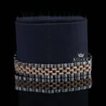 White Dial Diamond Markers Two Tone Rose Gold Strap Moissanite Watch Bracelet View