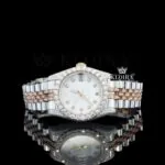 White Dial Diamond Markers Two Tone Rose Gold Strap Moissanite Watch
