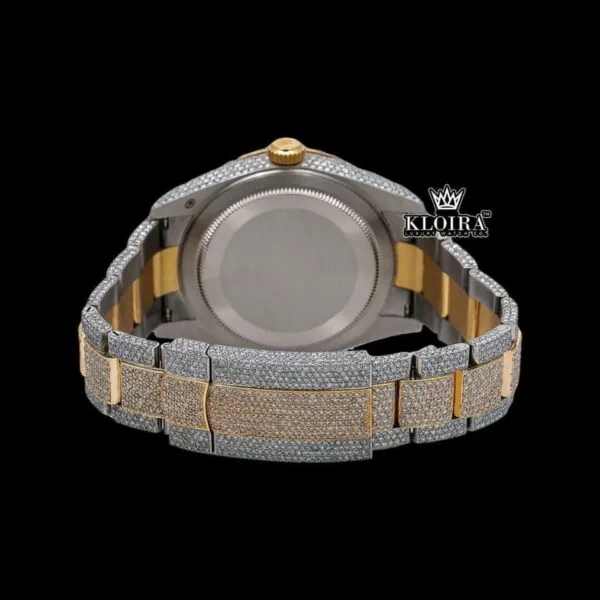White Dial Dual Time Two Tone Moissanite Diamond Watch Caseback View