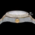 White Dial Dual Time Two Tone Moissanite Diamond Watch Crown View