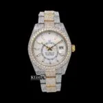 White Dial Dual Time Two Tone Moissanite Diamond Watch Watch Front View