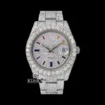 White Dial Rainbow Markers Fully Iced Out Moissanite Diamond Watch