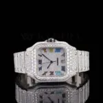 White Dial Rainbow Roman Numerals Fully Iced Moissanite Diamond Watch