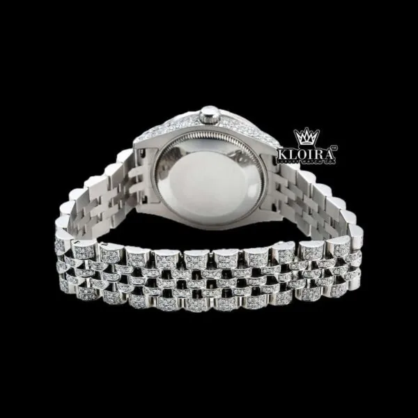 White Dial Roman Numeral Fully Iced Out Moissanite Diamond Watch Caseback View