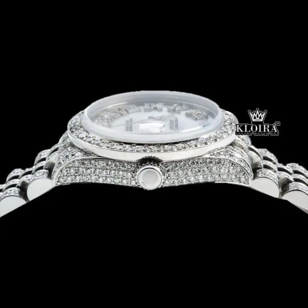 White Dial Roman Numeral Fully Iced Out Moissanite Diamond Watch Crown View