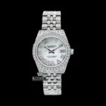 White Dial Roman Numeral Fully Iced Out Moissanite Diamond Watch