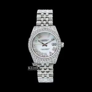 White Dial Roman Numeral Fully Iced Out Moissanite Diamond Watch